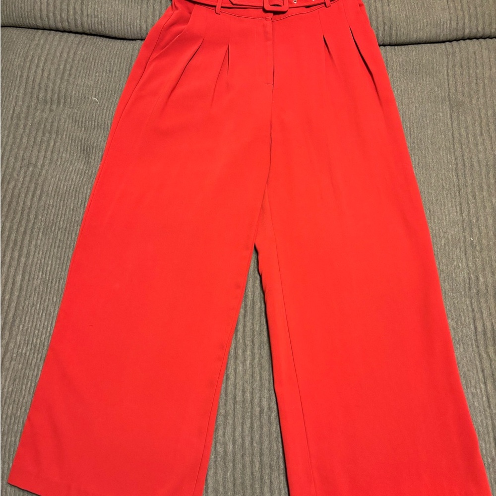 Sugar Lips Women's Red Wide-Leg Paperbag Belted Pants - Size S